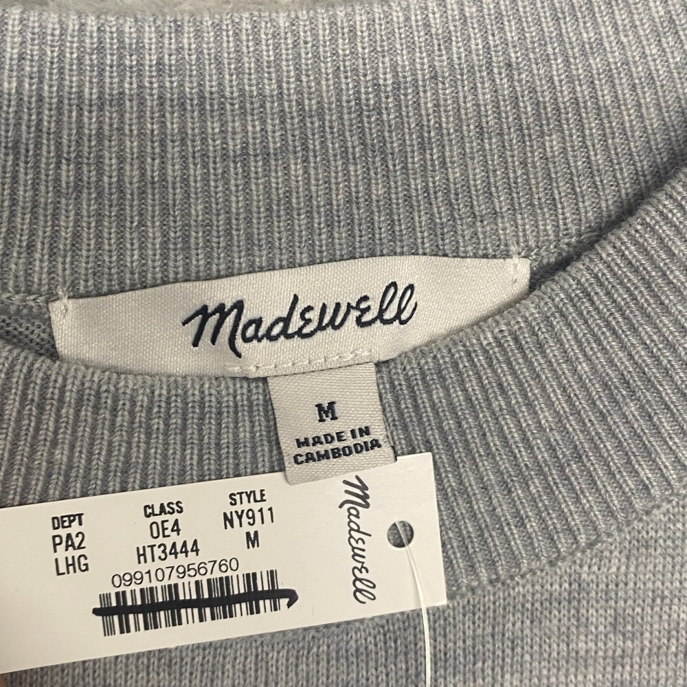Madewell Sweater Womens Medium Grey Drop Shoulder Merino Wool Crew Neck NY911 - Picture 5 of 11
